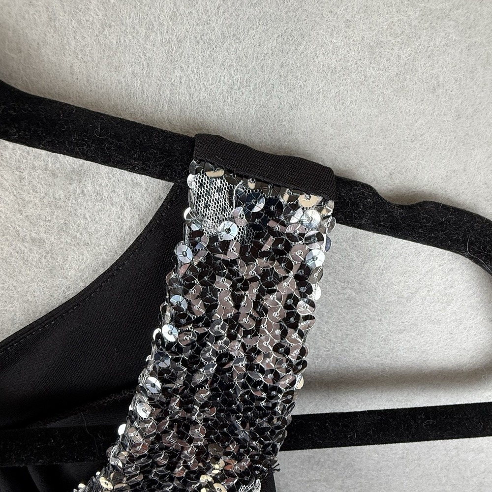 VTG Wet Seal Black Sequin Neck Halter Top/Dress Banded Sz M Sleeveless 90's Y2K - Picture 4 of 9